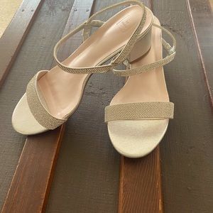 Crystal Encrusted Stretch Strap Low Heel Sandal